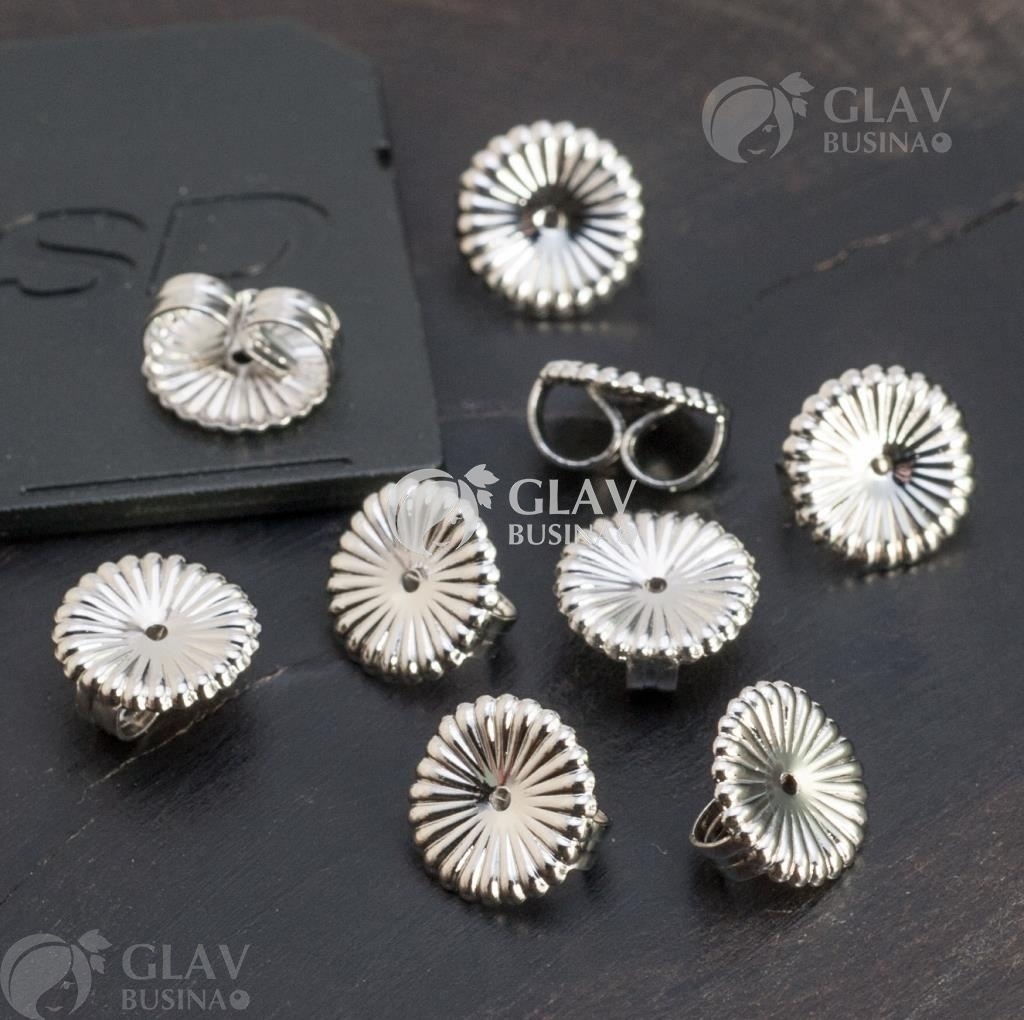 ОПТ (100 пар) Латунные заглушки для крупных серег, р-р 9х4.5мм, отв-е 0.8мм, цвет платина.