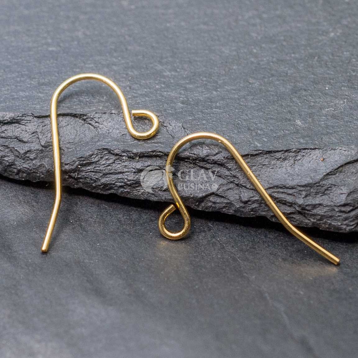 Швензы-крючки, р-р 19х0.7мм, отв-е 2 мм, натуральная позолота 18K хирургическая сталь.