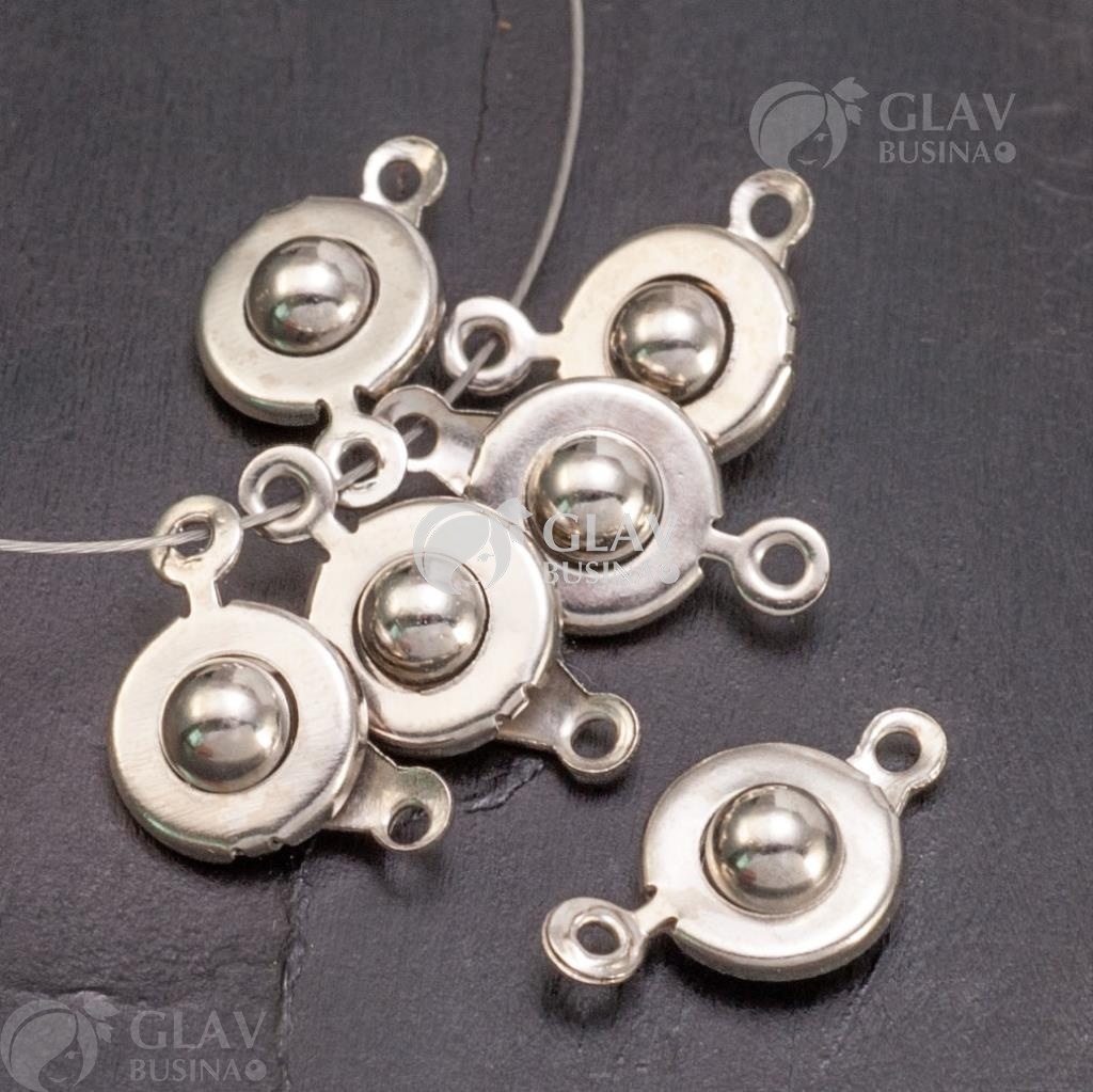 ОПТ (100 шт) Замок-кнопка, железо, длина 17мм, диам. 9мм, отв-я 1.2мм, цвет платина.