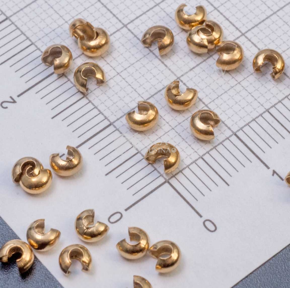 Шапочки для кримпов из хирургической стали, под кримп до 1.8 мм, р-р 4х3 мм, долговечное золотое покрытие.