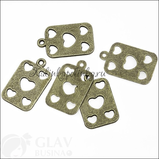 ОПТ (100 шт) Подвеска для бижутерии двусторонняя, Пятёрка червей, бижутерный сплав, цвет бронза, р-р 20х12х1мм.