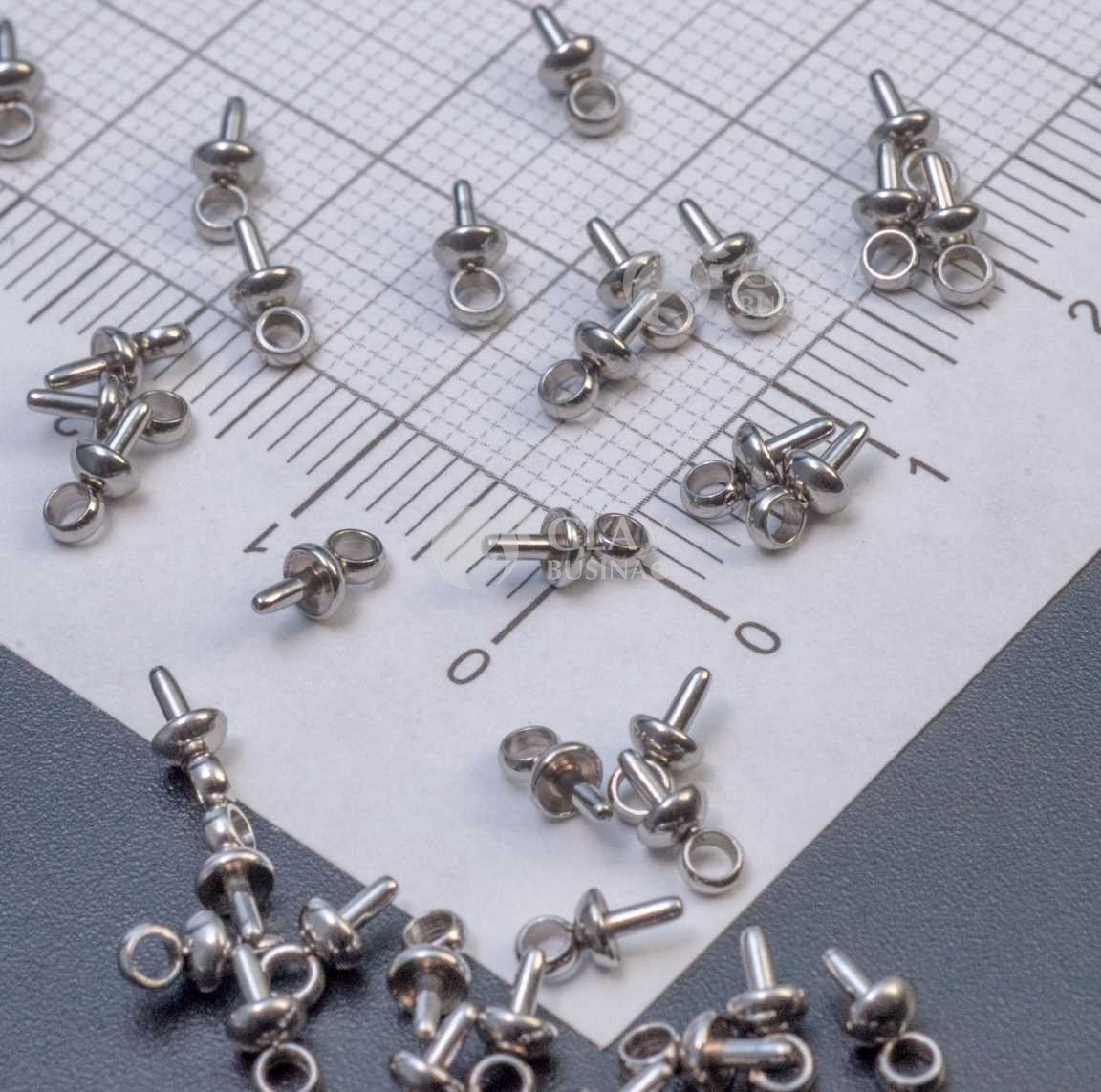 Держатели для кулонов штифтовые из хирургической стали, цвет стальной, р-р 7х3х1мм, отв-е 1.5 мм