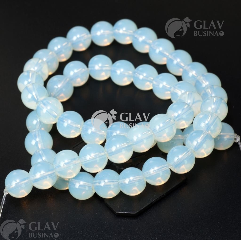 ОПТ (10 ниток) Нитка опалитовых бусин (стекло), диам. 8мм, отв-е 1мм, 37 см /  48 бусин.