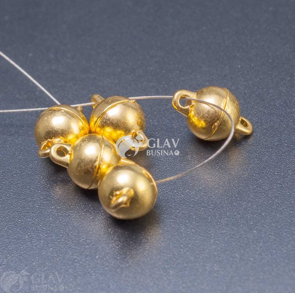 ОПТ (10 шт) Магнитный замок из бижутерного сплава в виде шара, цвет желтое золото р-р 13х8мм, отв-я 1.2мм.