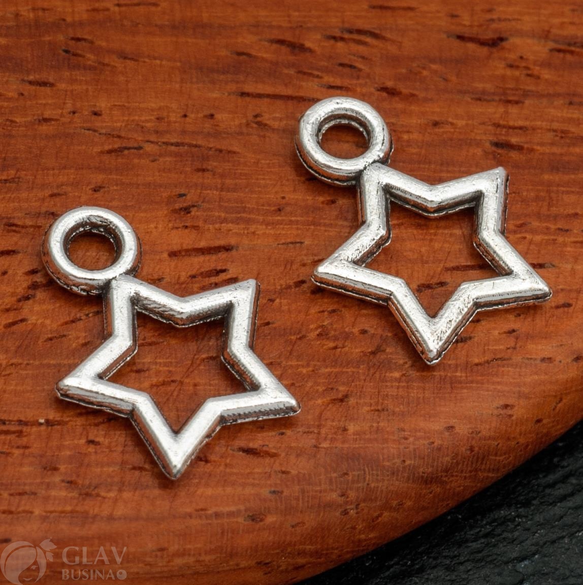 Подвеска двусторонняя из бижутерного сплава, звездочка, 12х10х1мм, отв. 2мм, цвет античное серебро.