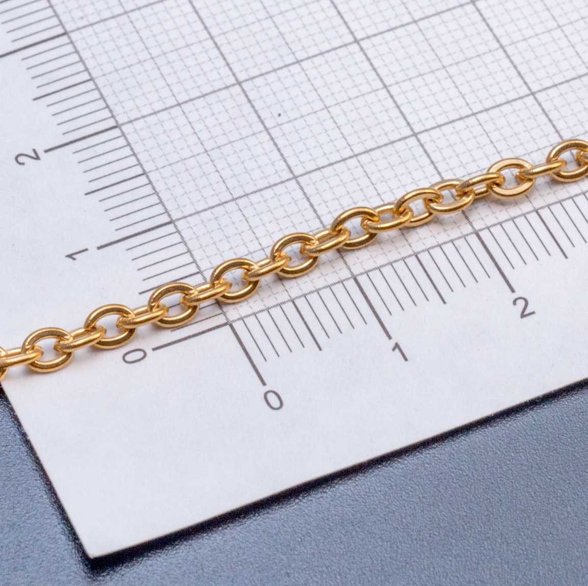 Цепочка 3х0.8мм, якорная, звенья плющенные незапаянные, хирургич. сталь, долговечное золотое покрытие.Катушка  10 м.