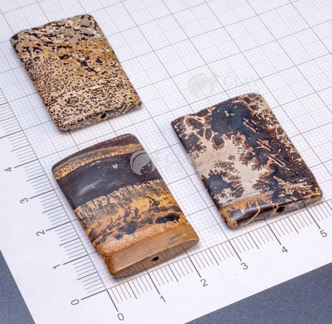 Пейзажная яшма, р-р ок. 34х23х5мм, отв. 1мм, гладкие полуматовые бусины плоские тонкие прямоугольники.