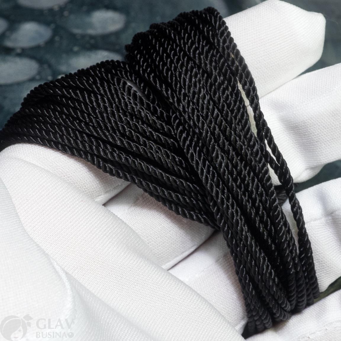 ОПТ (200 метров) Мягкий черный витой шнур для колье, кистей и браслетов, полиэстровый, толщина 1.5 мм.