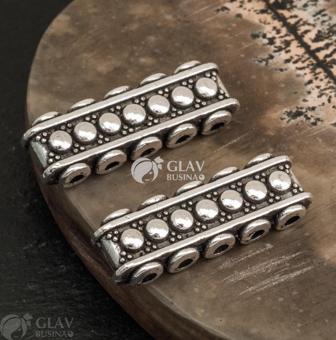 ОПТ (20 шт) Пятирядные разделители 7 точек, р-р 23х7х4,5мм, отв. 1,5мм, бижутерный сплав, цвет античное серебро.