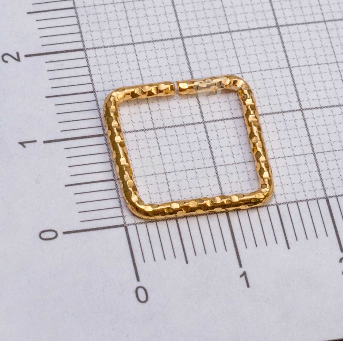 Коннекторы-квадраты с насечками, 15х1.6 мм, цвет желтое золото, закрытые, железные.