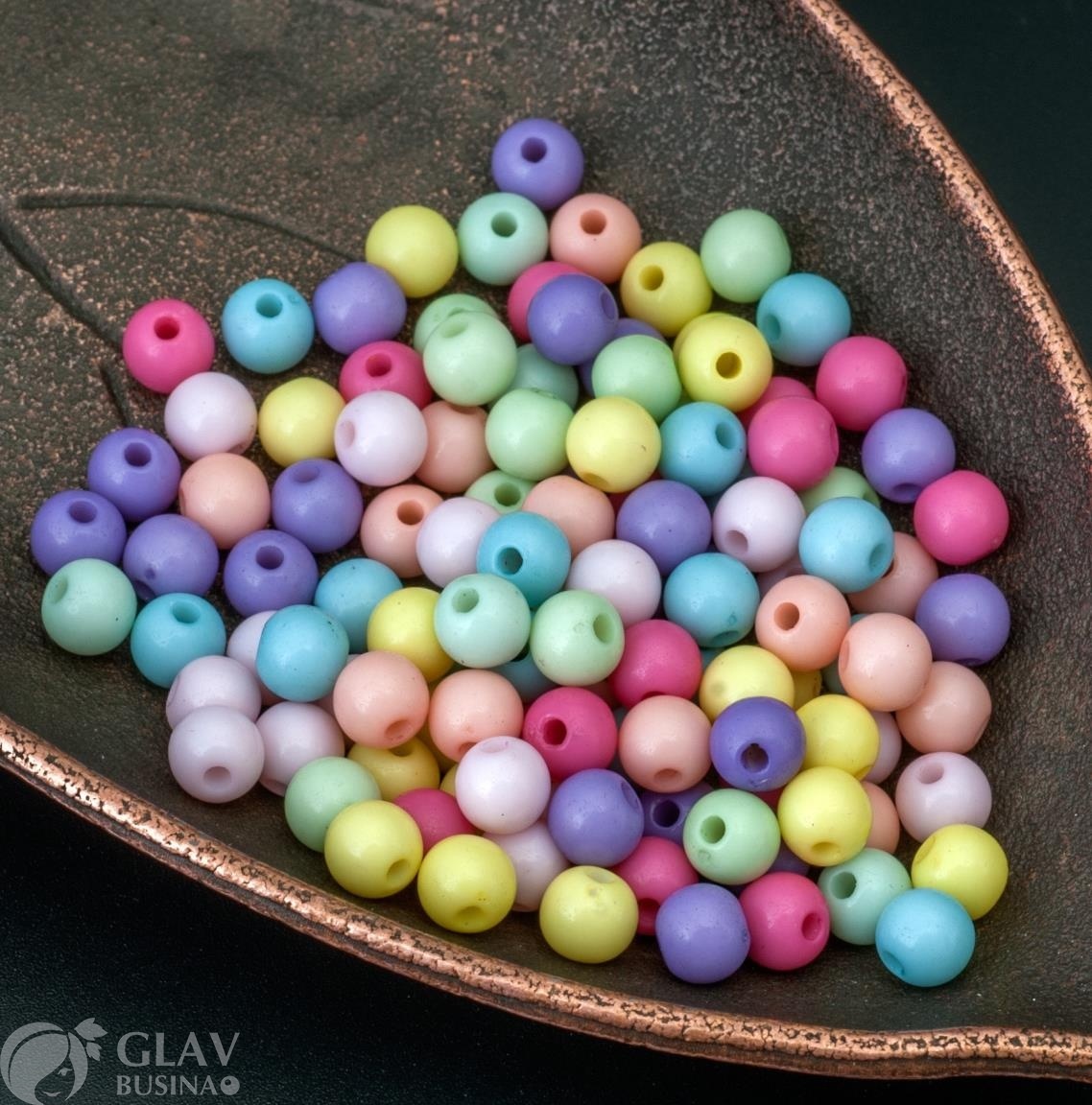 Бусины акриловые не прозрачные шарики, цвет карамельный микс, 5мм, отв. 1мм.