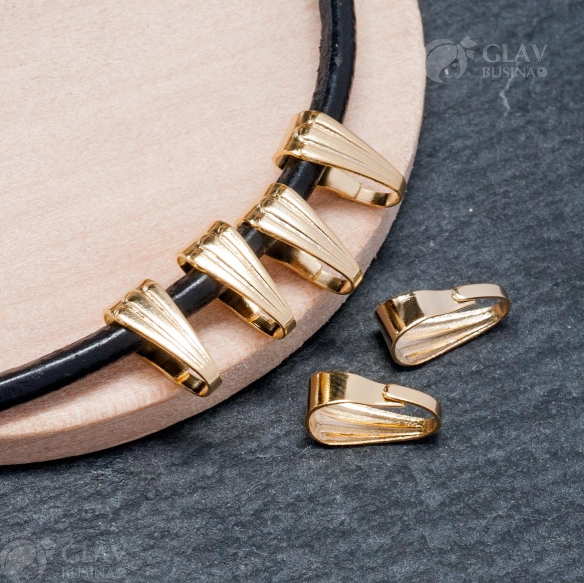 Держатели для кулонов из хирургической стали, р-р 9х3.8х4мм, отв-е 8х2.8мм, цвет золотой, долговечное покрытие.