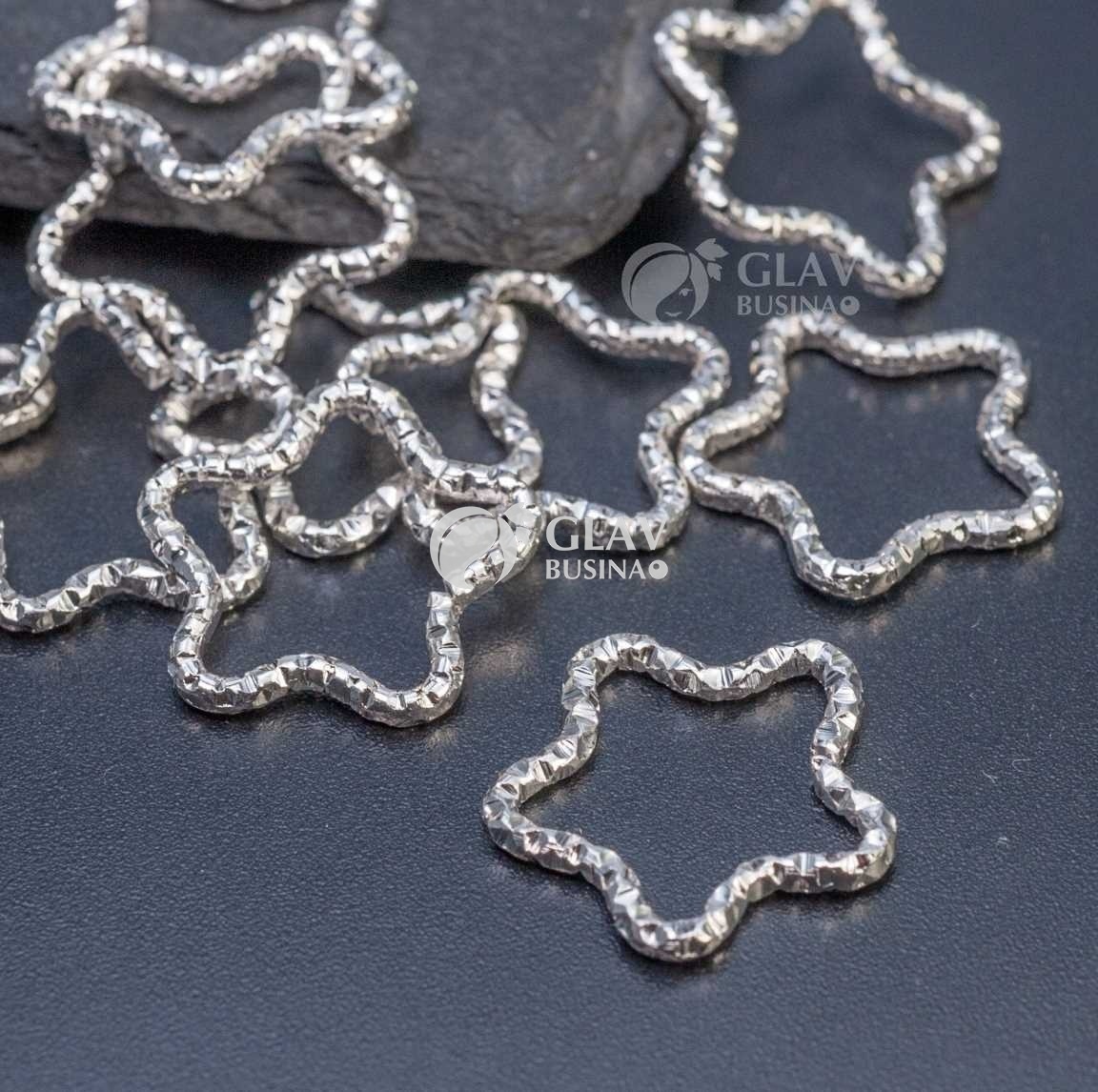 ОПТ (100 шт) Коннекторы-звезды с насечками, 16х1.6 мм, цвет серебро, закрытые, разъемные, железные.