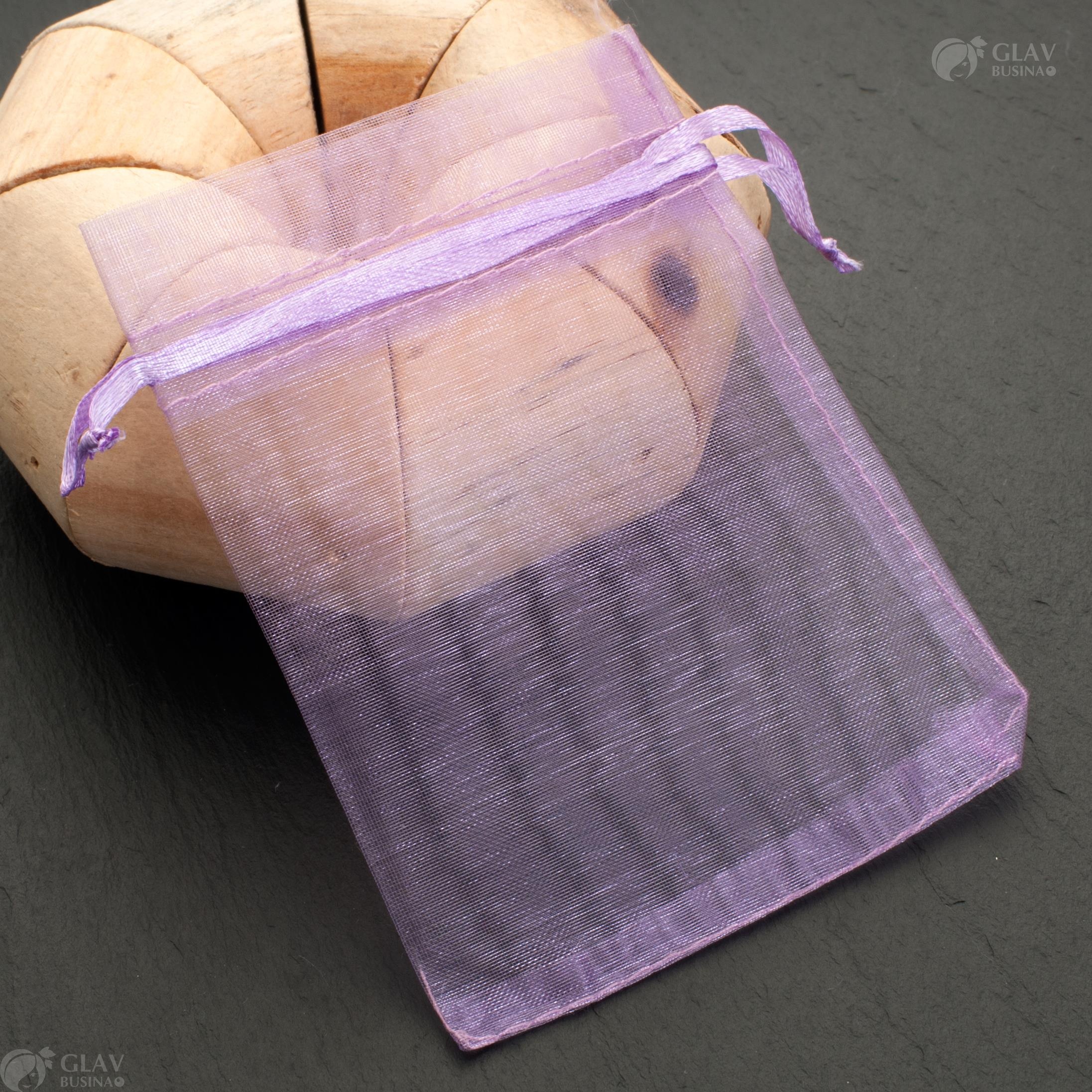 Сиреневые мешочки из органзы с элегантной ленточкой, размером 9х12 см, идеальны для упаковки подарков или украшений.