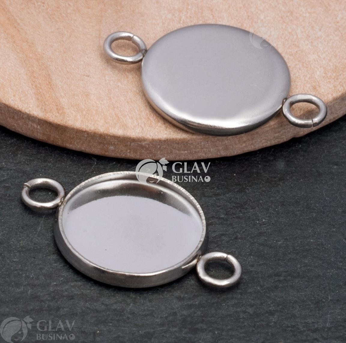 ОПТ (100 шт) Коннектор 1/1 с сеттингом 12мм, хирургическая сталь, р-р 21.6х14х2мм, отв-я 2.1мм.