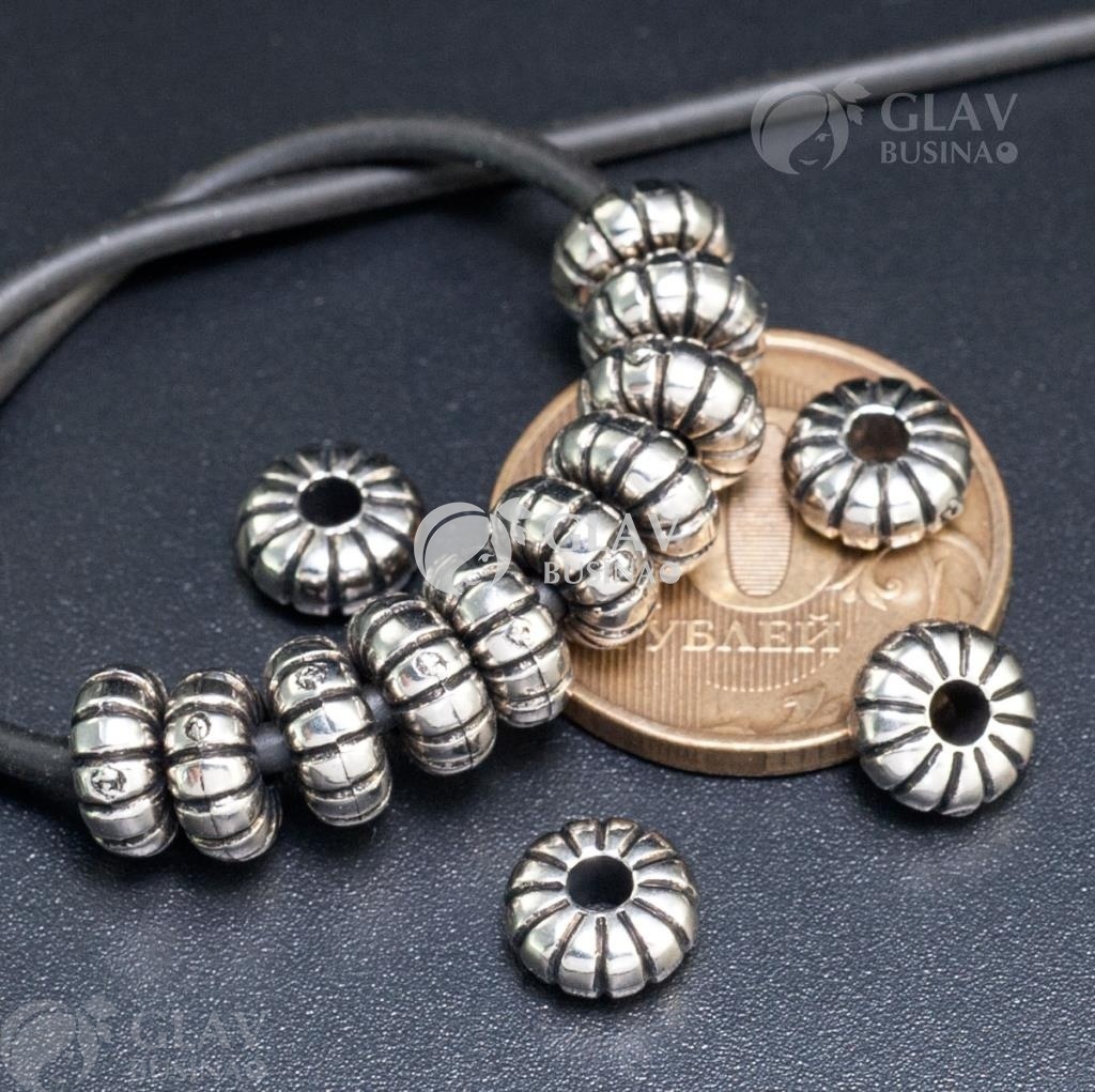 ОПТ (2000 бусин) Бусины из металлизированного пластика (CCB), рондели, р-р 8х4мм, отв-е 2мм, цвет античное серебро.