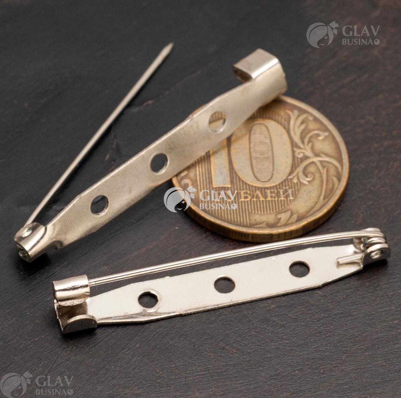 ОПТ (100 шт) Основы для брошей, железо, цвет платина, 40х5мм.