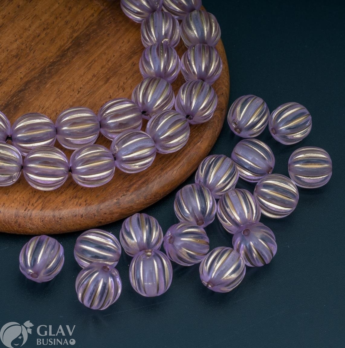 ОПТ (200 бусин) Бусины акриловые прозрачные мандаринка 10 долек, цвет светло-сиреневый, 10мм, отв. 1,5мм.