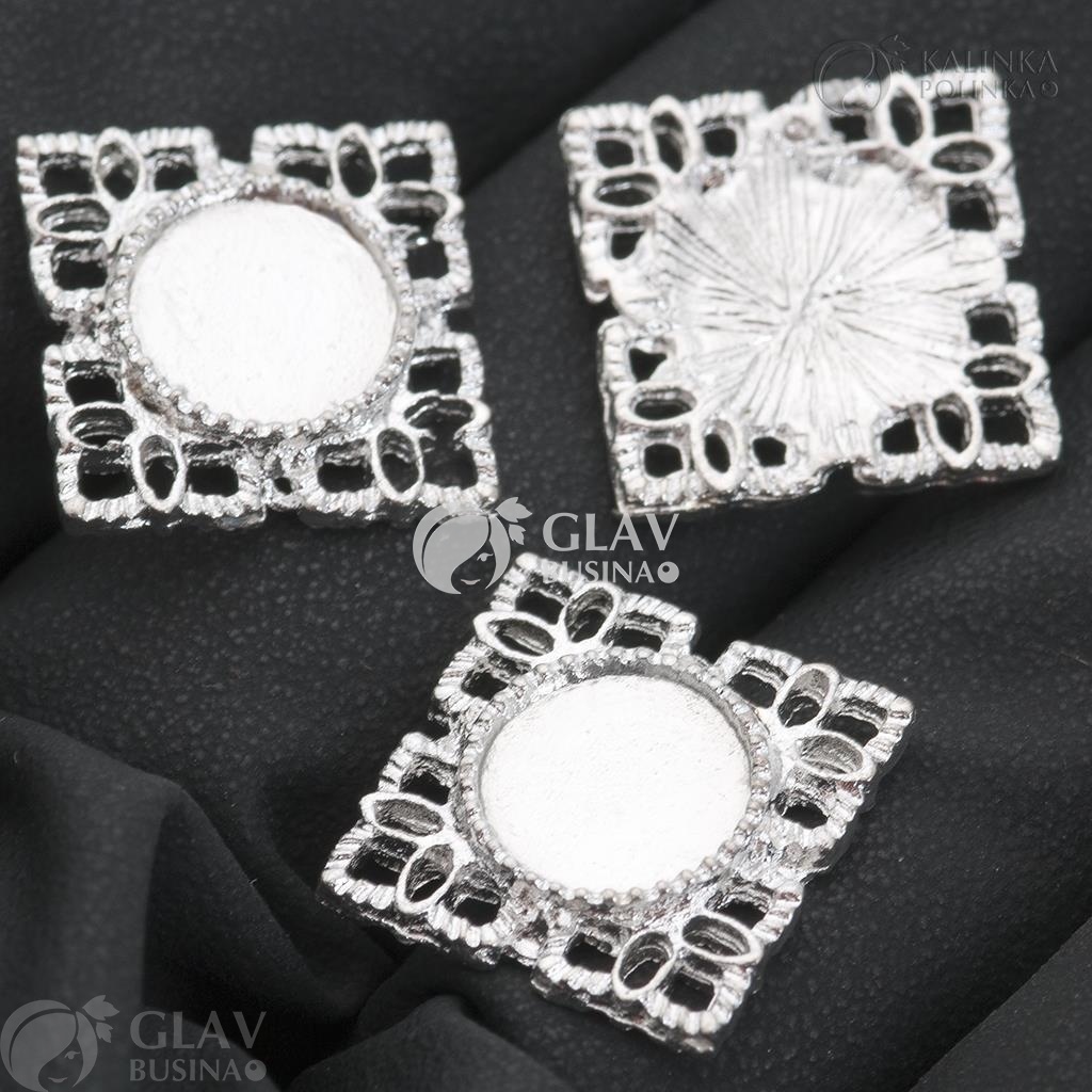 ОПТ (20 шт) Коннектор с сеттингом под кабошон 8мм, бижутерный сплав, цвет светлое серебро.