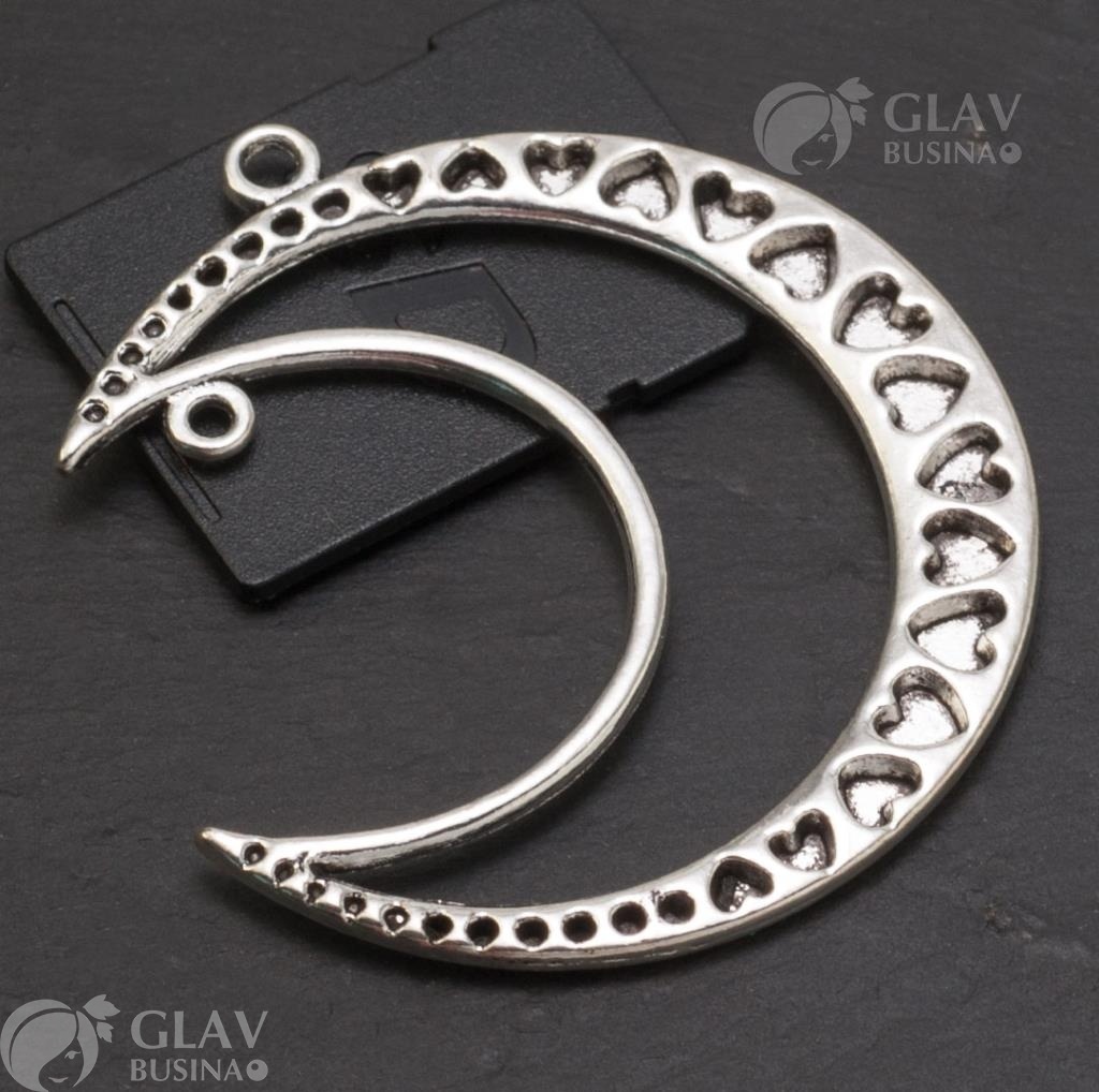 ОПТ (10 шт) Не идеальная подвеска Полумесяц, пятна на покрытии, р-р 50х46х5мм, отв 2.5 и 1.9 мм, бижутерный сплав, цвет чернёное серебро.