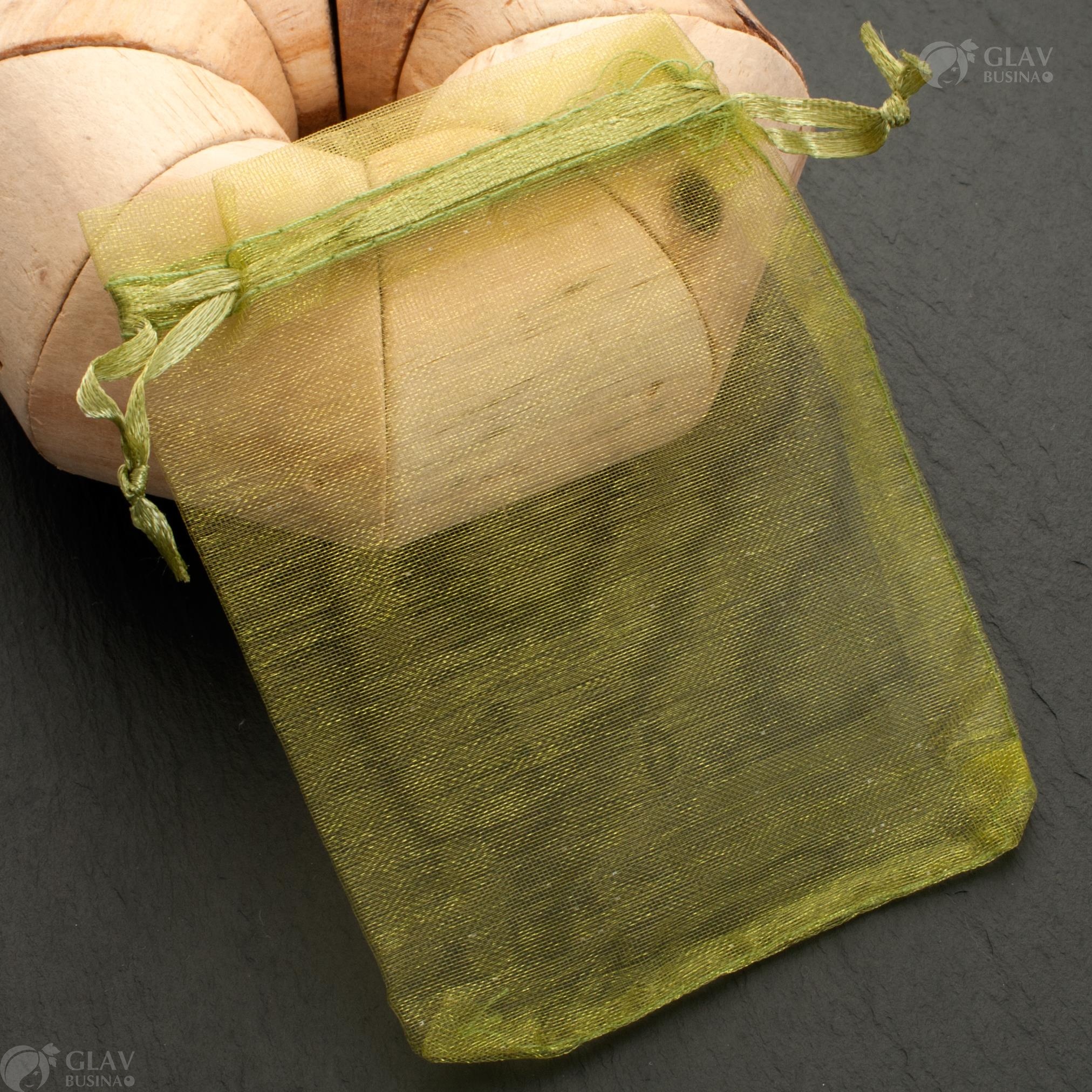 Оливковые мешочки из органзы с ленточкой, размером 9х12 см, идеальны для упаковки подарков или украшений.