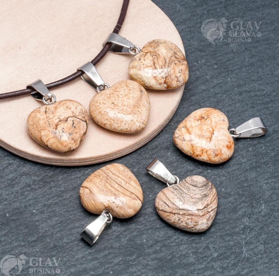 ОПТ (10 шт) Кулон Сердечко из песочной яшмы, р-р 15х16х6мм, со стальным бейлом, общая длина 26мм.