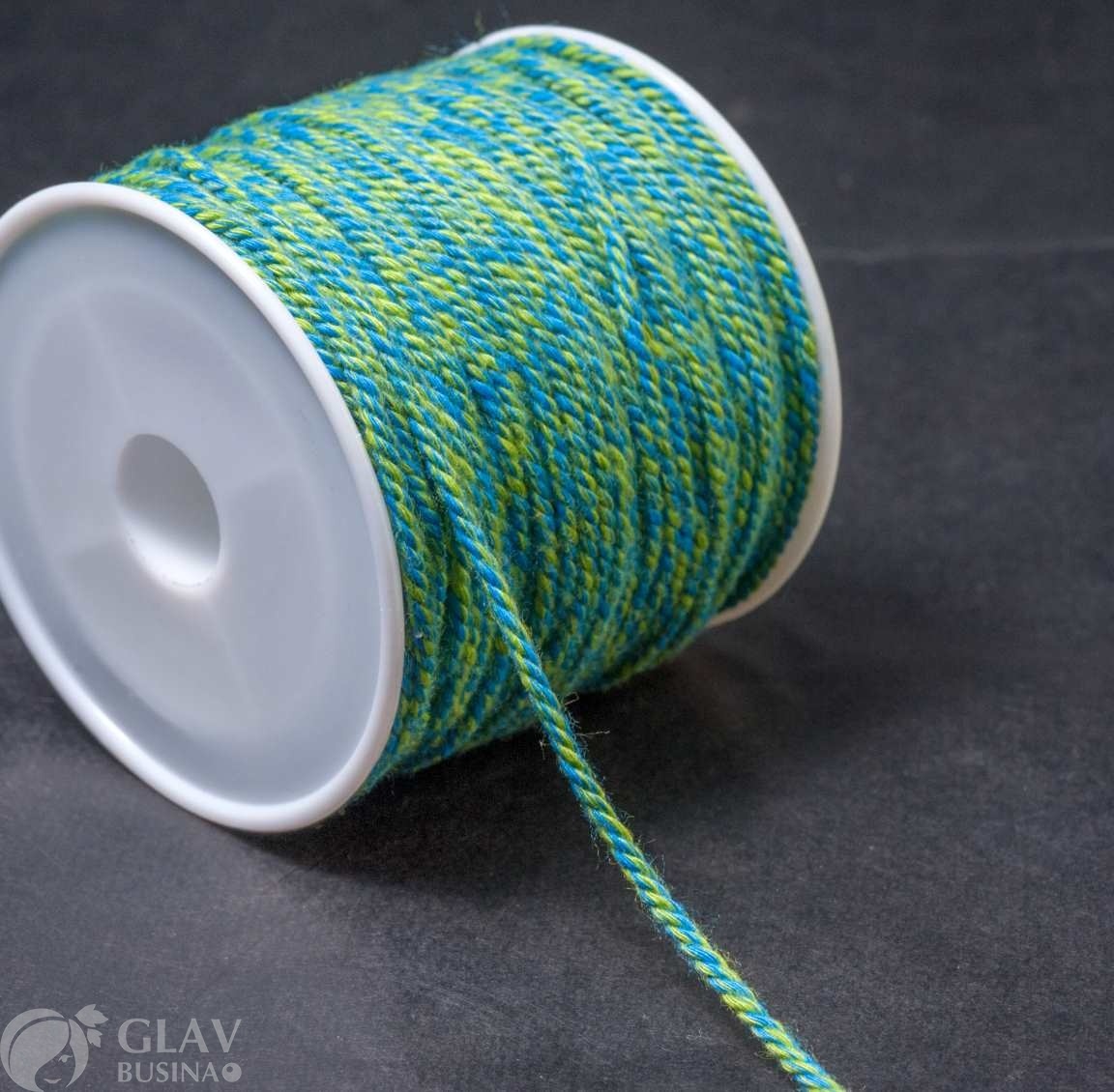 Полиэстровый шнур с текстурой хлопка на катушке, 1.2мм, цвет салатовый и синий, длина 20м.
