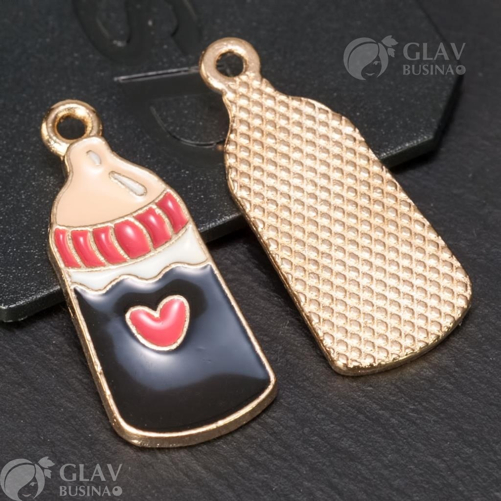 ОПТ (20 шт) Подвеска эмалевая любовный элексир, р-р 23х10мм, отв-е 1.5мм, цвет металла золото.