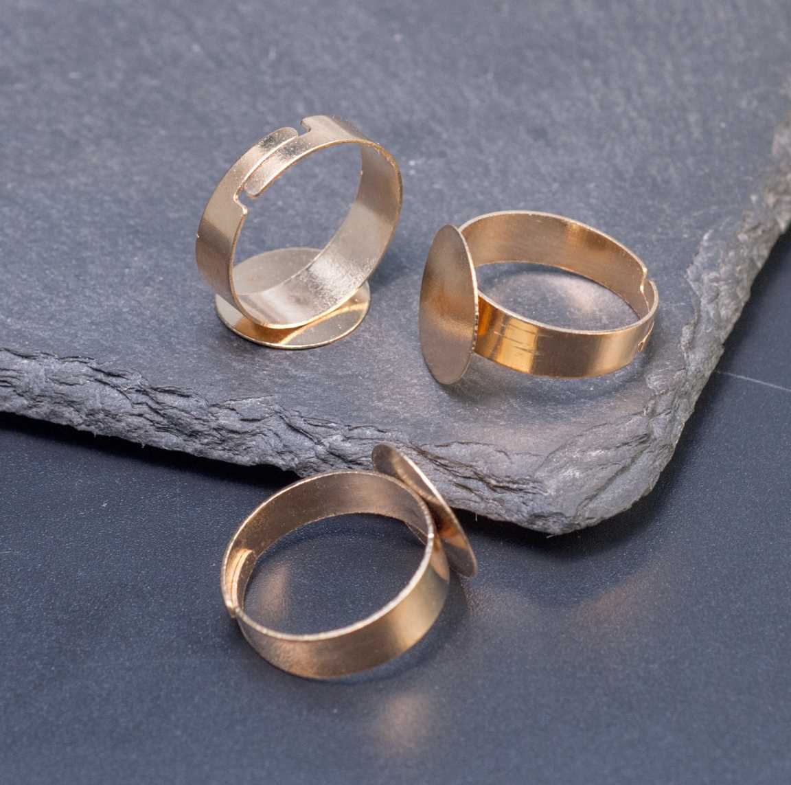 ОПТ (20 шт) Основа для кольца с площадкой 14мм, железо, цвет желтое золото, р-р регулируемый.