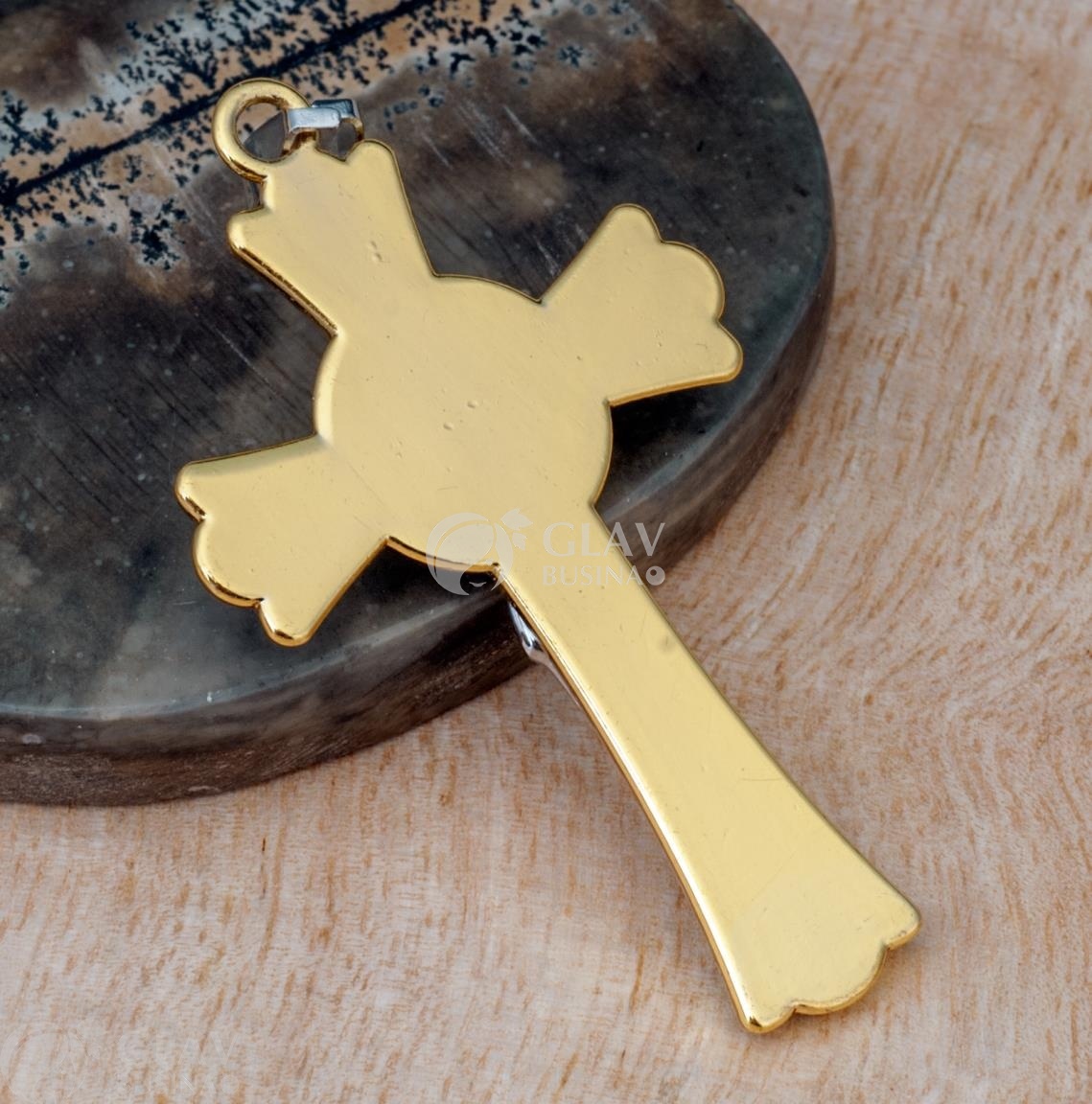 ОПТ (10 шт) Подвеска распятие, из бижутерного сплава, прочное гальваническое покрытие, цвет золото и платина, цвет эмали черный р-р 50х29х6мм и бейл из нерж. стали 8х4мм, отв. 2,5мм.