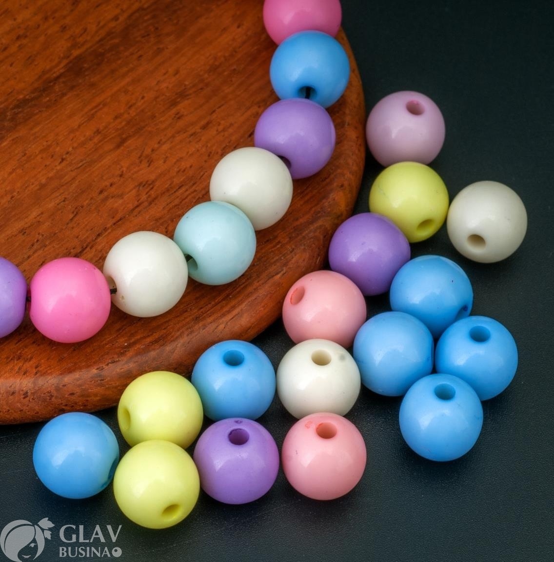 ОПТ (250 бусин) Бусины акриловые не прозрачные шарики, цвет карамельный микс, 10мм, отв. 2мм.