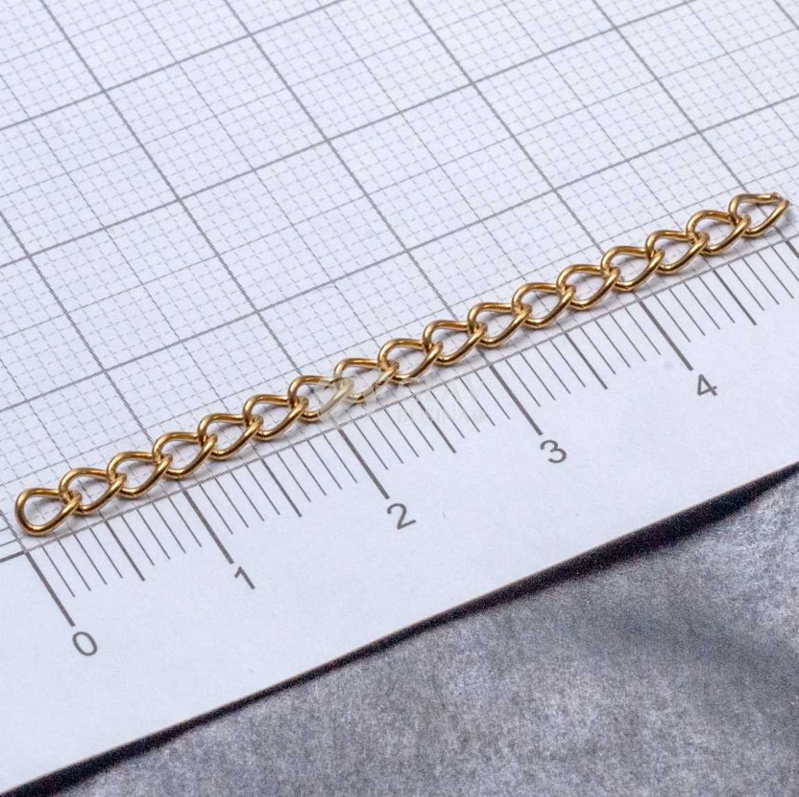 Стальная цепочка удлинительная твист, паяная,гальванизация золотом, длина 5см, р-р звена 4х3х0.6мм.