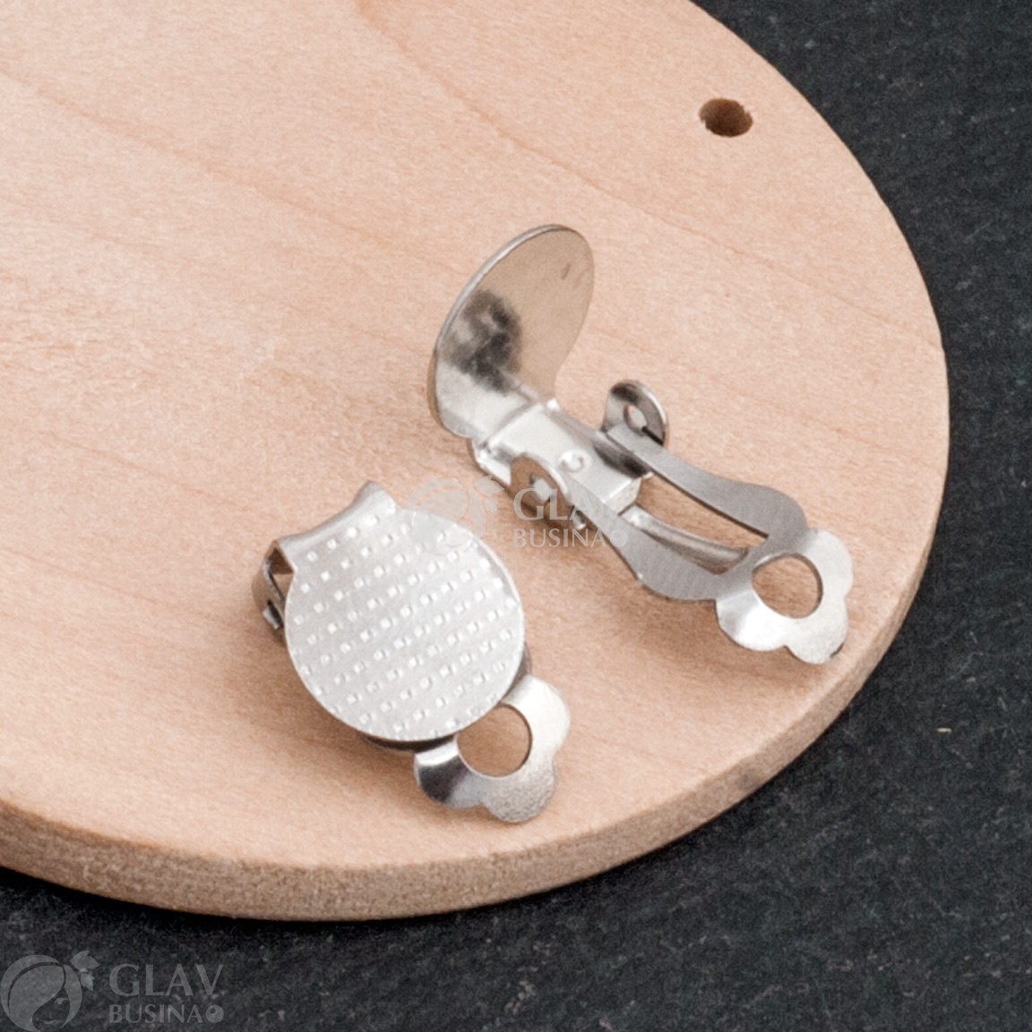 ОПТ (50 пар) Основы для клипс с круглой площадкой и петелькой, хирургическая сталь, длина 16мм, сеттинг 10мм.