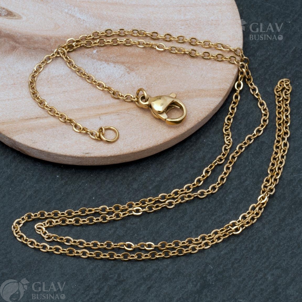 Цепочка с замочком, из хирургической стали, р-р 2х1.7х0.3мм, длина 44.5-45см, цвет золото.