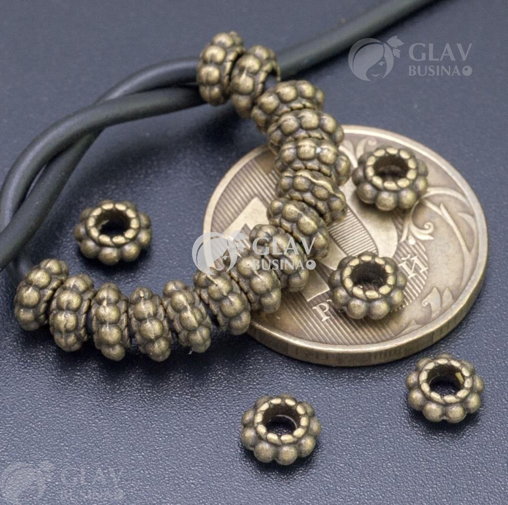 ОПТ (200 бусин) Бусины-спейсеры из бижутерного сплава, р-р 6х3мм, отв-е 2.5мм, цвет бронза.