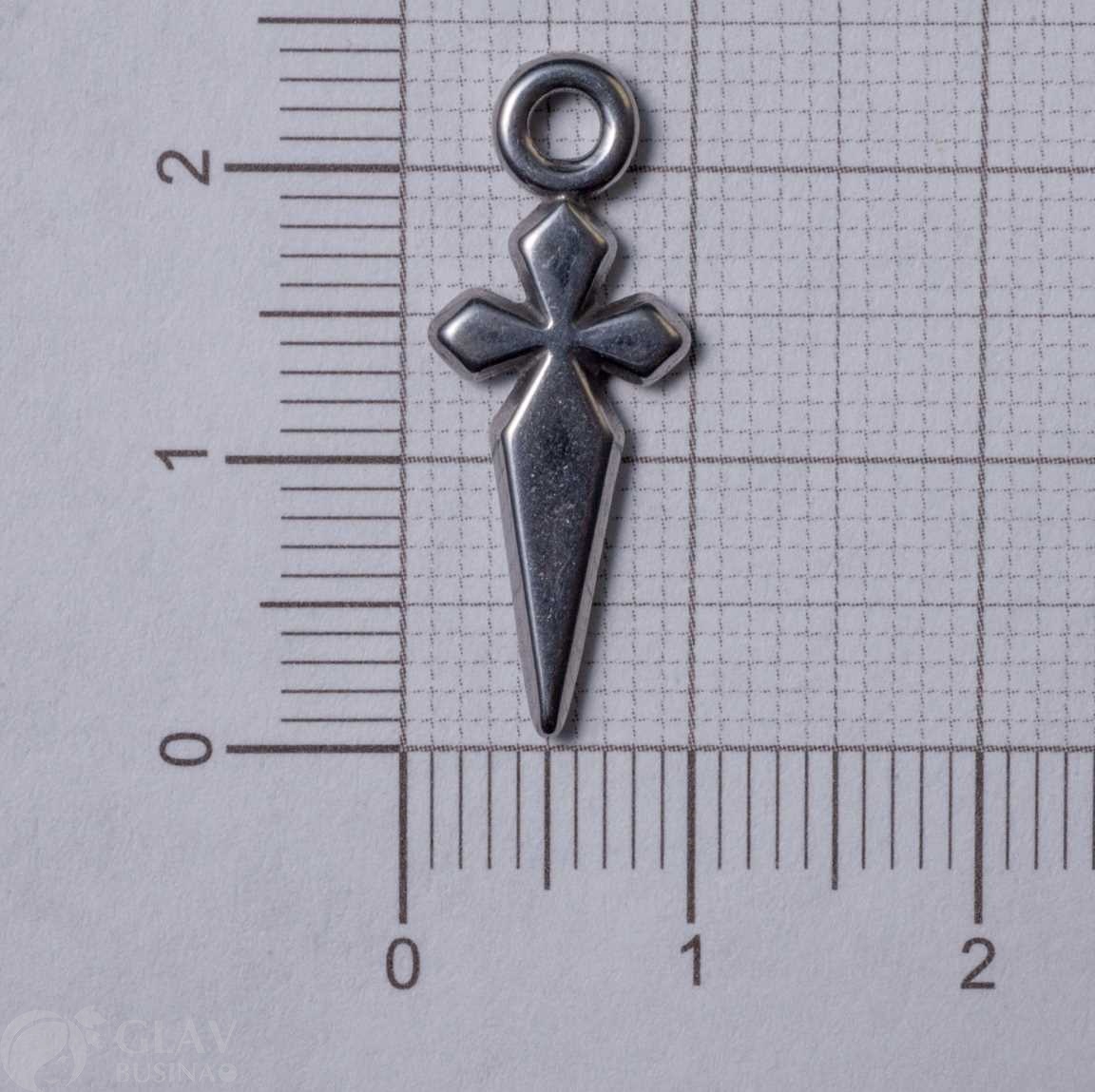 Крест-меч, литая подвеска из хирургической стали, двусторонняя, 24х9мм, отв. 2мм.