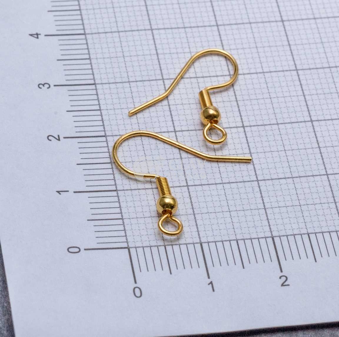 Швензы-крючки стальные с шариком и пружинкой, натуральная позолота 18K, р-р 19х0.7мм.