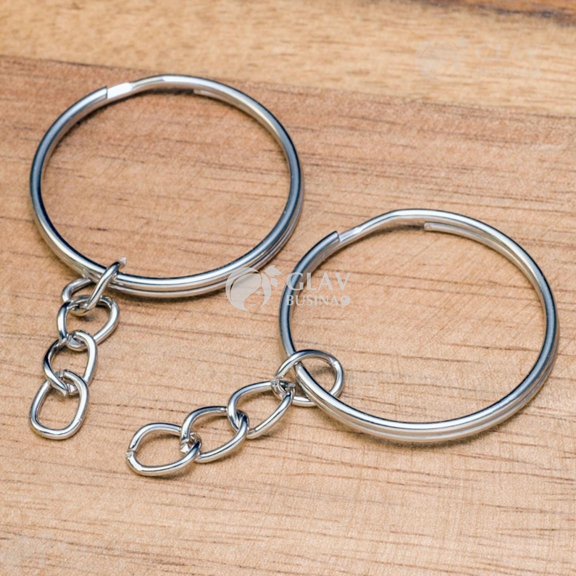 ОПТ (500 шт) Кольцо для ключей с цепочкой железное, цвет платина, р-р. кольца 24х2х1мм, цепочка 20мм, звено 6х5х0.9мм.