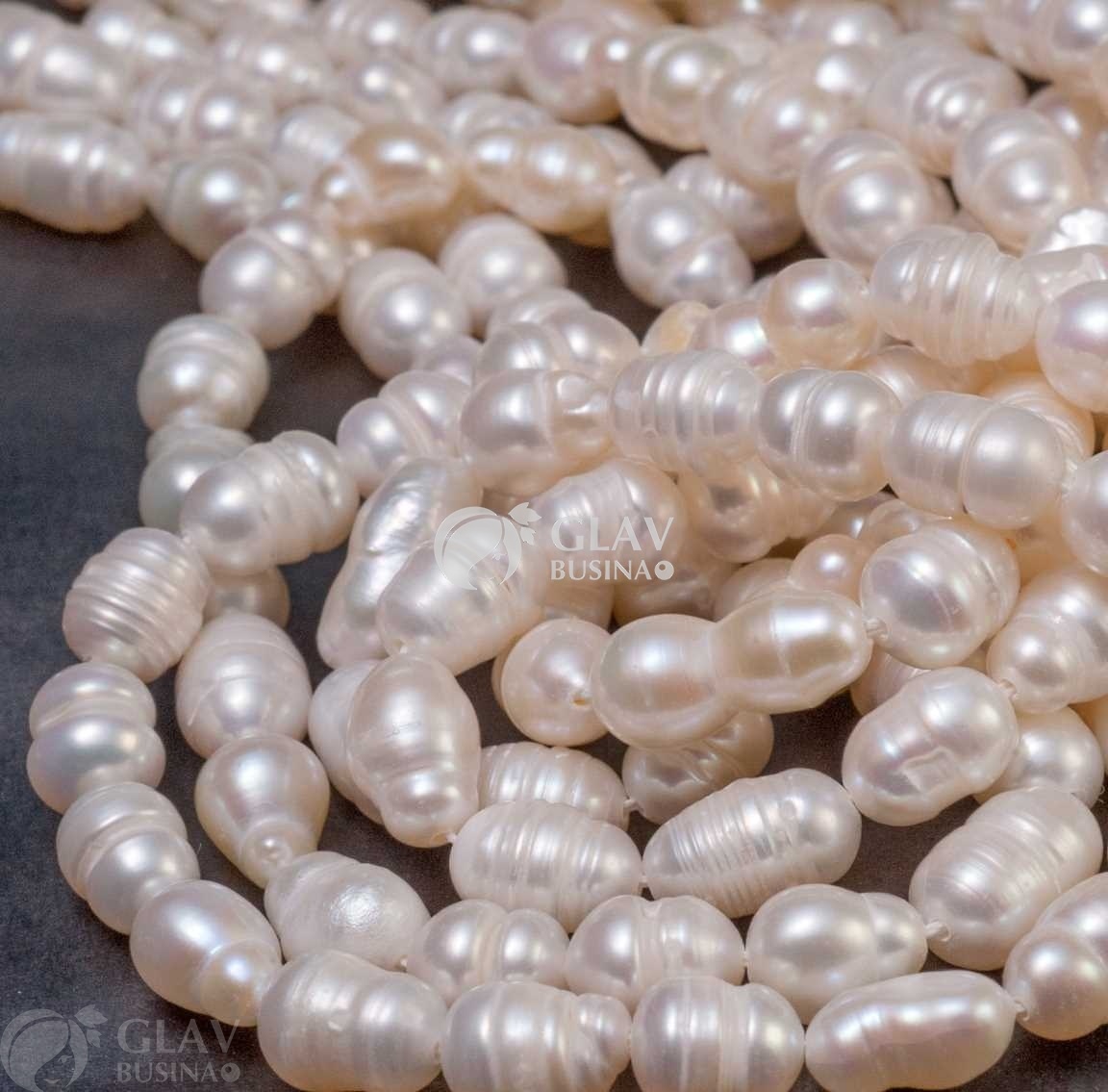 ОПТ (10 бусин) Жемчуг пресноводный барочный, натуральный, рис с глубокими бороздками, р-р 6-7х8-9мм, отв. 0.8мм, белый.