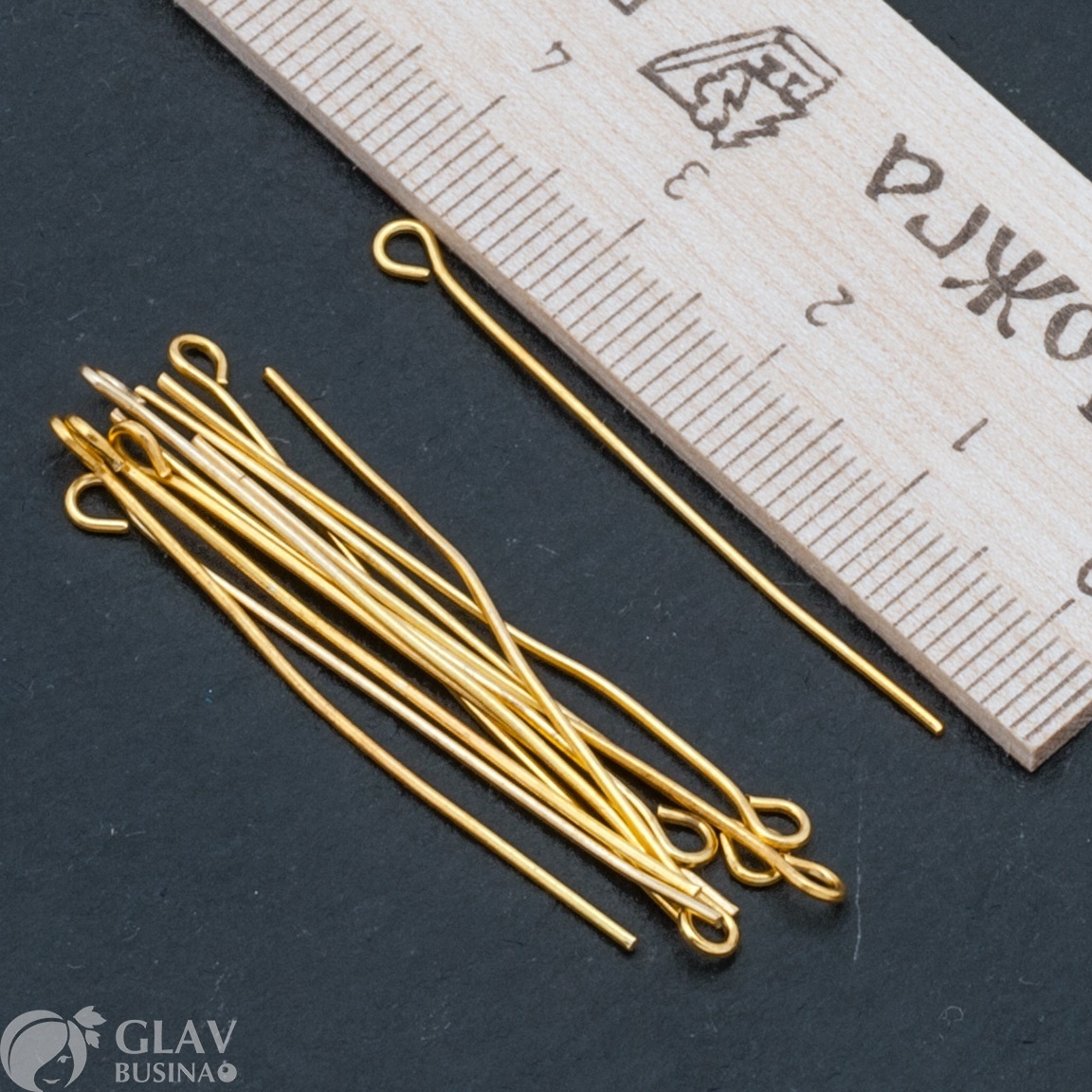 ОПТ (400 шт) Штифты для бижутерии (пины) с петелькой железные, покрытие цвета желтое золото, р-р 40х0.7мм.