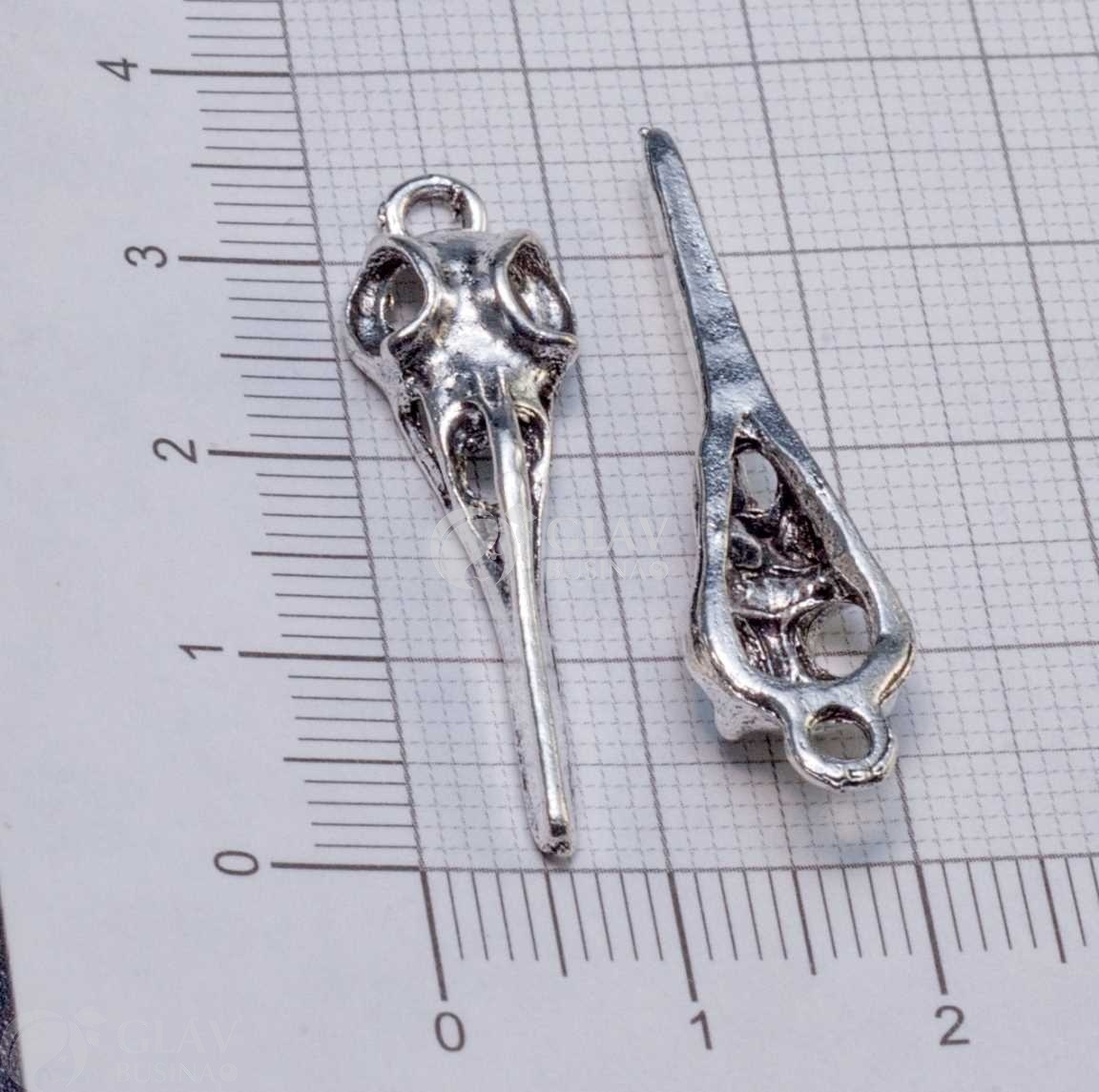 ОПТ (20 шт) Череп голубя, цвет античное серебро, подвеска односторонняя из бижутерного сплава, 36х10х6мм, отв.2.8мм.