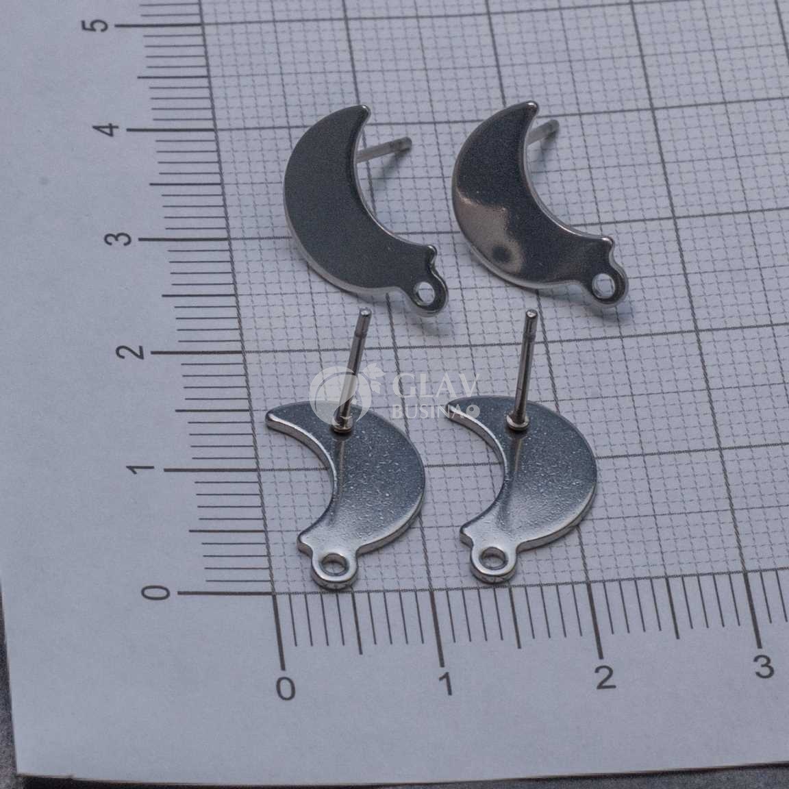 Пуссеты растущая луна, хирургическая сталь, р-р 15х9х1мм, гвоздик 11х0.8мм, отв-е 1.2мм.