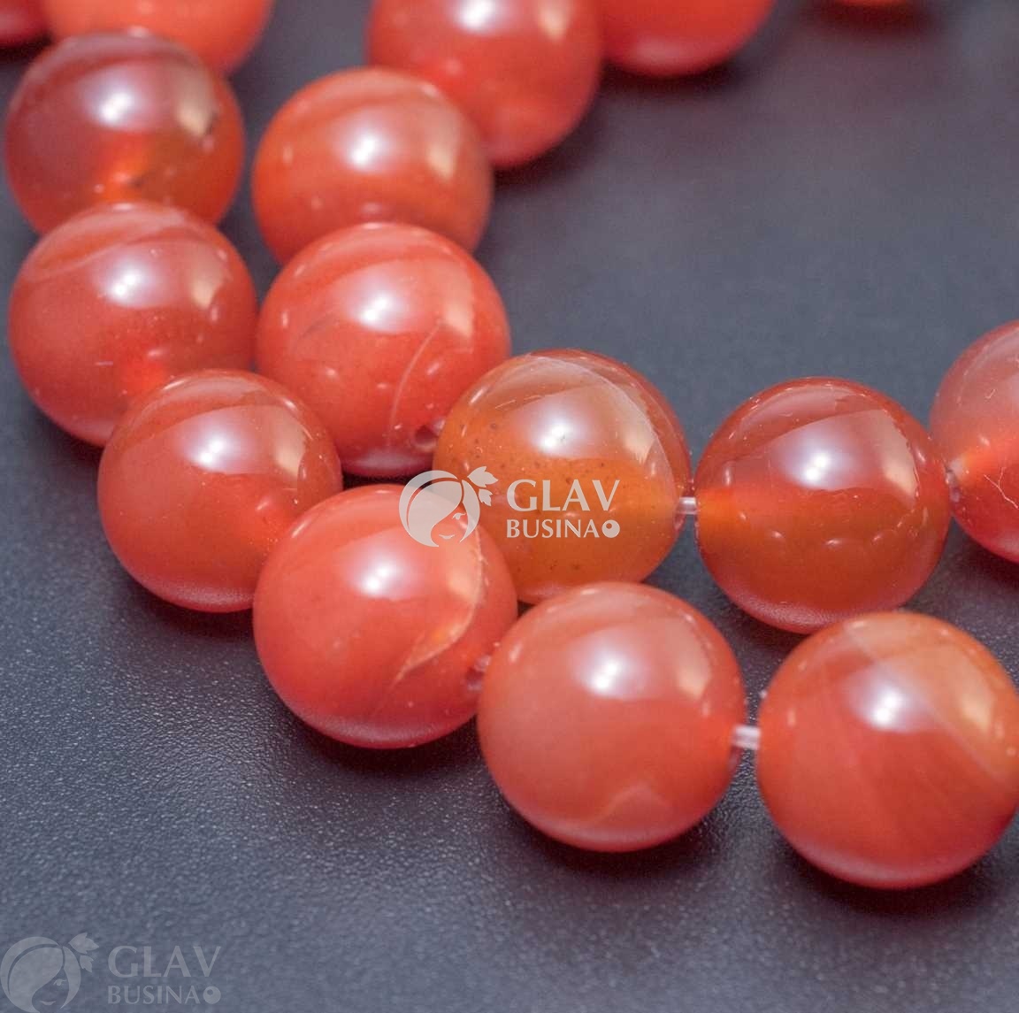 ОПТ (100 бусин) Красный агат, гладкие полированные бусины, шар, р-р 10мм, отв. 1мм.