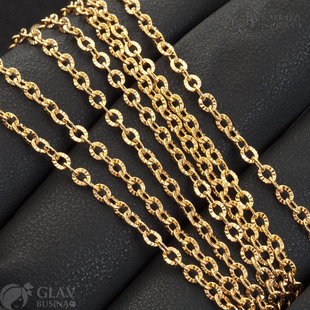 Граненая цепь якорного плетения из хирургической стали, золочение, р-р 3.2х2.3х0.5мм.