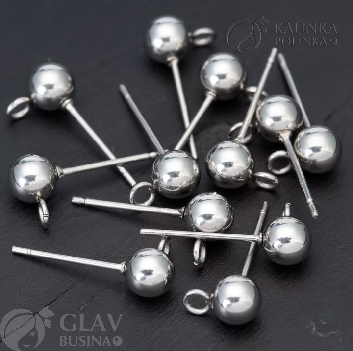 Пуссеты из хирургической стали, шарик 5 мм, гвоздик 12х0.7мм, петелька 2мм.