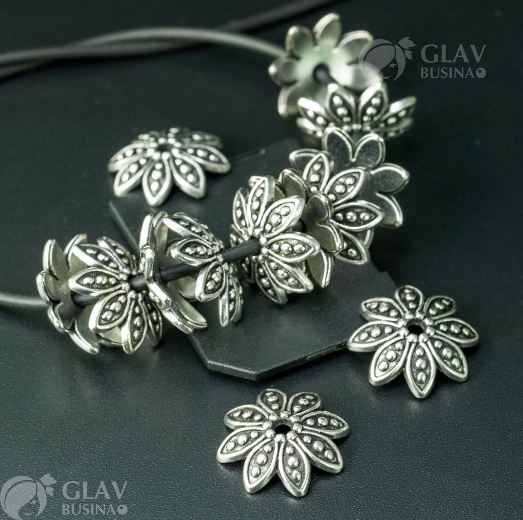 ОПТ (20 шт) Шапочки для бусин, бижутерный сплав, р-р 14х3.5мм, отв-е 2мм, цвет чернёное серебро.