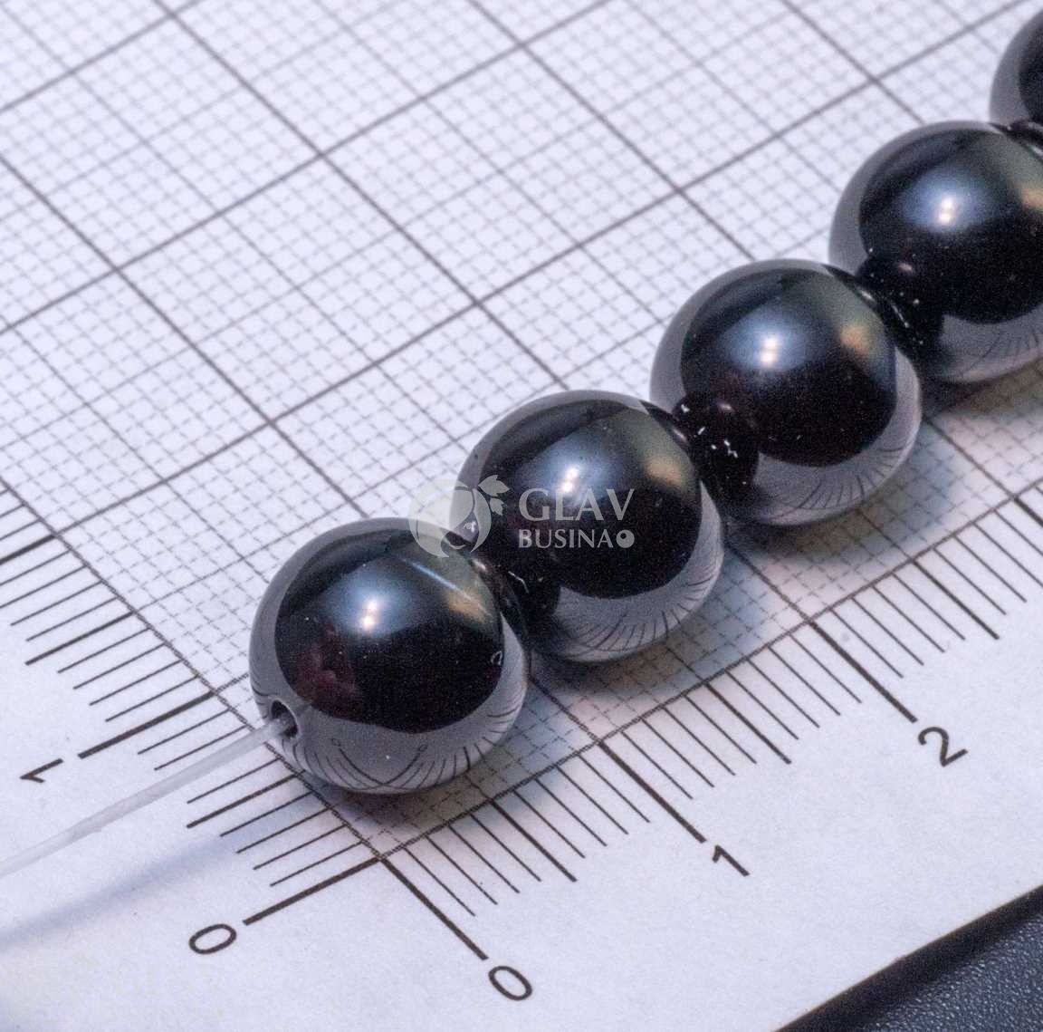 ОПТ (20 бусин) Черный агат, гладкие полированные бусины, шар, р-р 10мм, отв. 1мм.