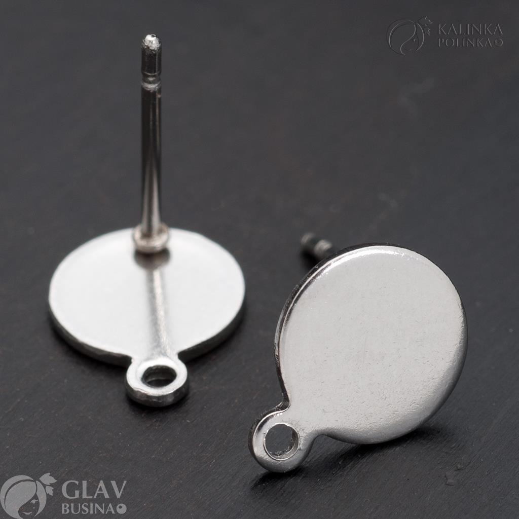 ОПТ (10 пар) Пусеты из хирургической стали с площадкой 8мм и петелькой, штифт 0.8мм, отв-е 1.2мм.