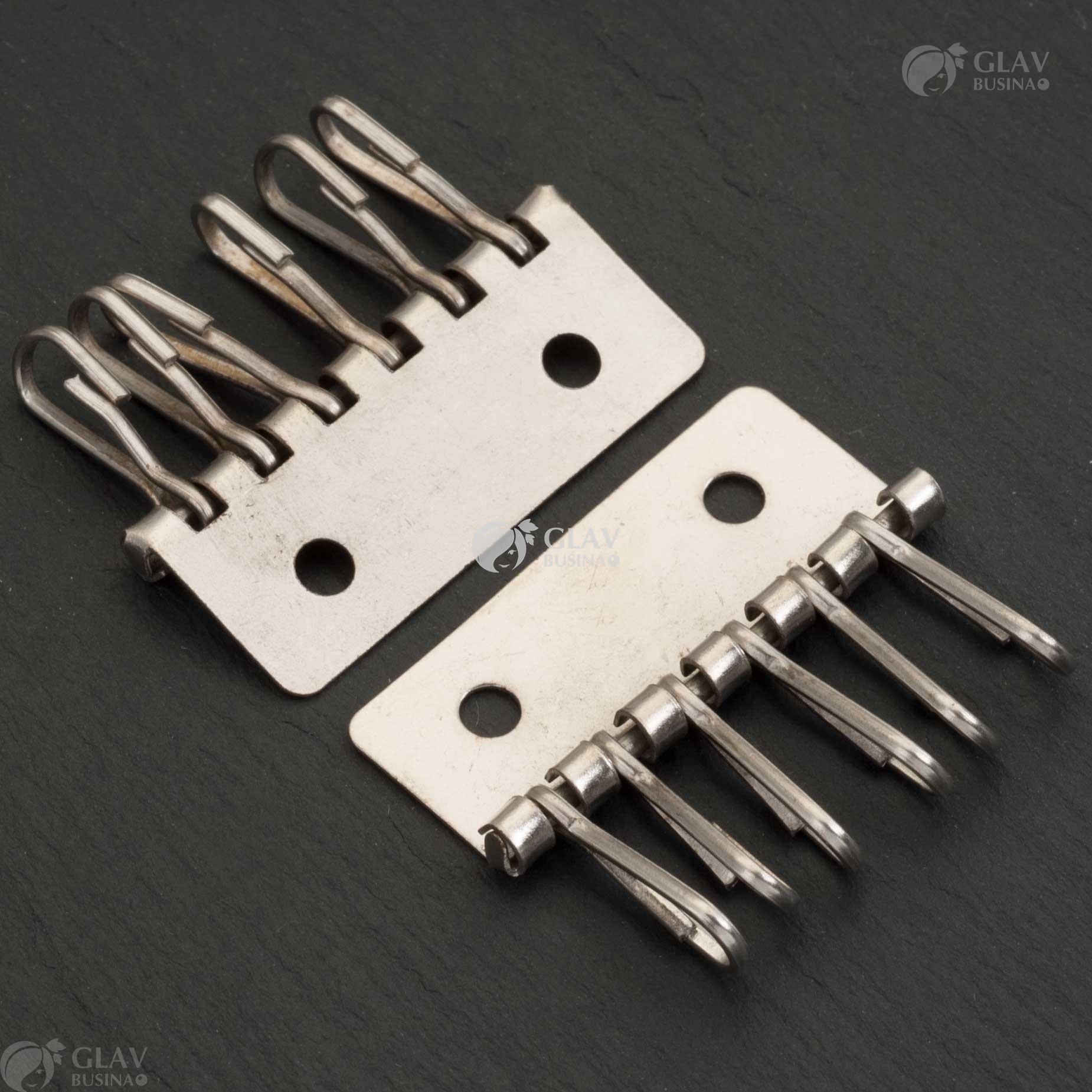 ОПТ (50 шт) Ключница с шестью карабинами, железо, цвет платина, р-р 40х33м.