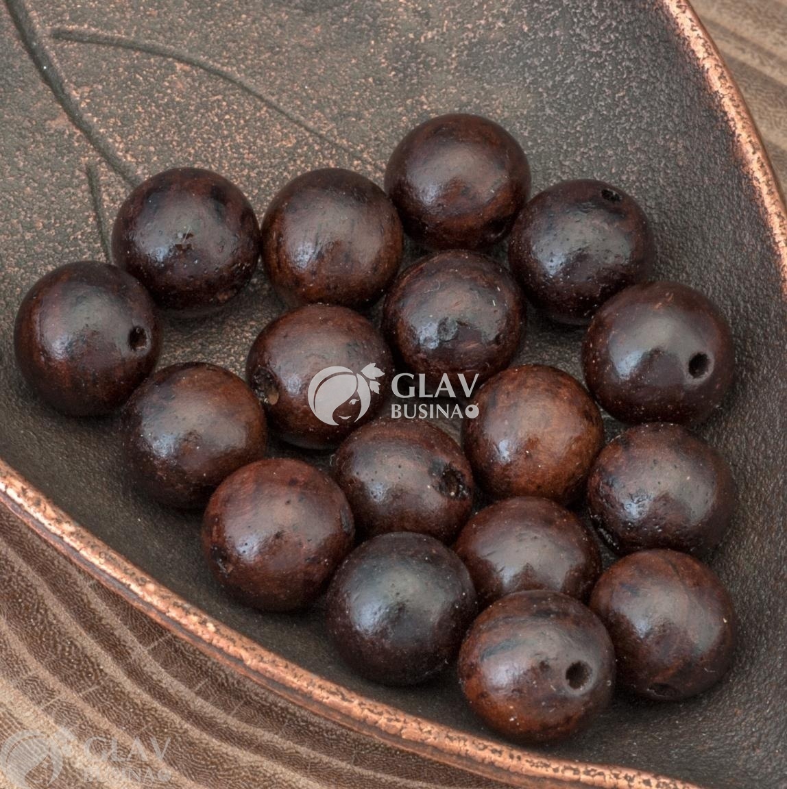 ОПТ (250 бусин) Бусины-шарики из мадагаскарского эбенового дерева, цвет красно-коричневый, прозрачный лак, р-р 10мм, отв. 1мм.